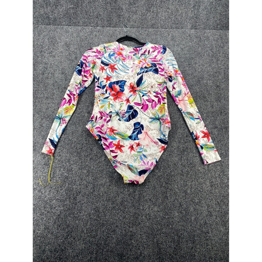 Duskii Floral Leopard Rash Guard One Piece Swimsuit Women 2 Long Sleeve Zip Surf